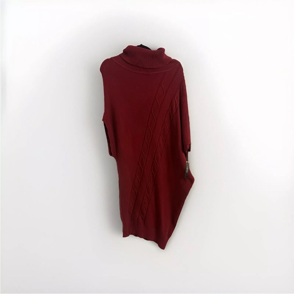 Vertigo Cowl Neck Cable Knit Sweater Asymmetric Dress Sz L Crimson - Picture 2 of 7
